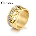 CACANA Stainless Steel Rings For Women Hollow Full Circle Of Zircon Engagement Fashion Jewelry Rings For Male Party