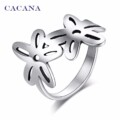 CACANA Stainless Steel Rings For Women With Double Flower Fashion Jewelry Wholesale NO.R71