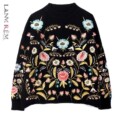 LANMREM 2021 Round Collar Flowers Embroidery Top Loose Korean autumn autumn Long Sleeve Woman’s New Fashion Sweater FA50001