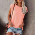Solid Tops Tee Shirts Women Pocket T-shirt 2021 Summer Casual O-neck Loose T Shirt Short Sleeve Female Soft Tops mujer camisetas
