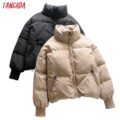 Tangada Women Solid Khaki Oversize Parkas Thick 2021 Winter Zipper Pockets Female Warm Elegant Coat Jacket 6A120